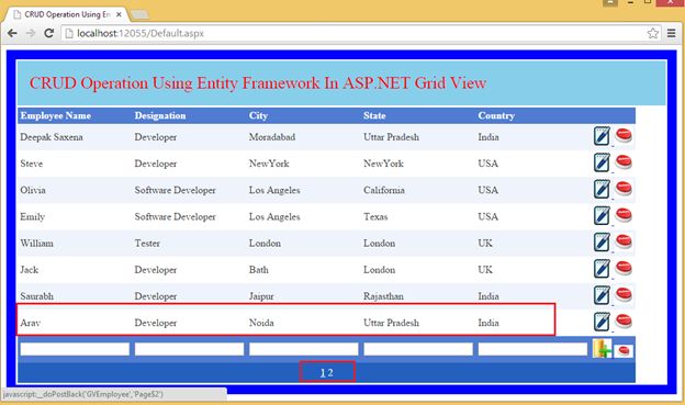 CRUD Operations Using Entity Framework In ASP.NET